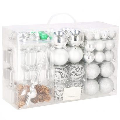 Set globuri si decoratiuni de Craciun, 102 piese, diverse dimensiuni, argintiu Household NewTrend