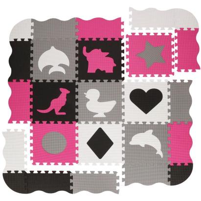 Covor din spuma pentru copii, tip puzzle forme, 34 piese, termoizolant, 120×120 cm, gri roz Household NewTrend