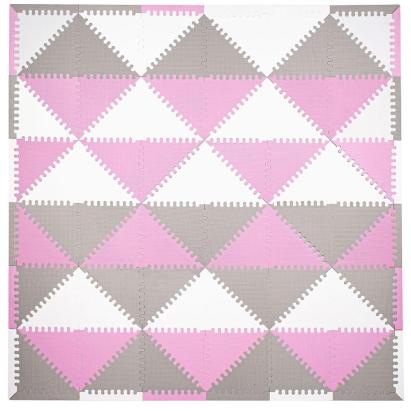 Covor din spuma pentru copii, tip puzzle triunghiuri, 96 piese,186×186 cm, gri roz Household NewTrend