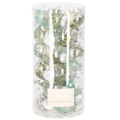 Set globuri de Craciun Inedit, 24 bucati, 5cm, transparente si verde Household NewTrend