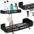 Raft de baie cu 2 agatatori, 2 sisteme instalare pe perete, aluminiu, 32x12x4cm, negru Household NewTrend