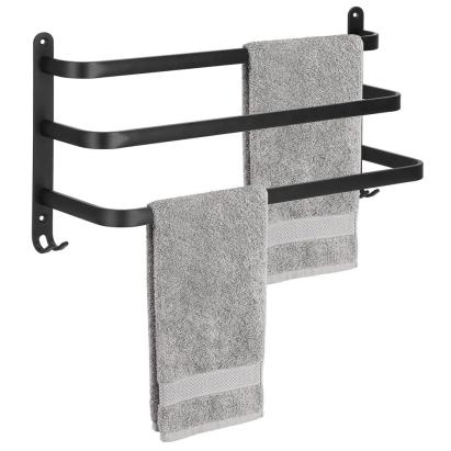 Suport prosoape pentru baie cu 2 sisteme de instalare, 3 brate, din aluminiu, 49x25cm, negru Household NewTrend