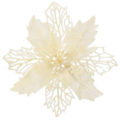 Set 10 ornamente pentru bradul de Craciun, stea Poinsettia, 16cm, crem Household NewTrend