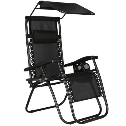 Sezlong pliabil SERSIMO GC3, Relax Zero Gravity cu parasolar, 175cm, negru Household NewTrend