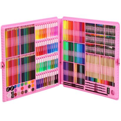 Set de pictura si desen pentru copii, 258 de piese, trusa plastic roz Household NewTrend