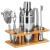 Set Cocktail Shaker Kit pentru barmani 550ml, KI22, suport bambus, 9 piese Household NewTrend