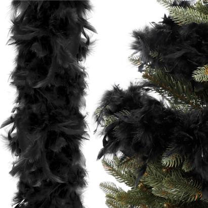 Ghirlanda pentru decor sau bradul de Craciun, model puf si pene, negru, 180cm Household NewTrend