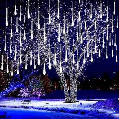 (DL) Instalatie de Craciun, 8 tuburi, 30cm, 144 LED, ploaie de meteoriti, alb Household NewTrend