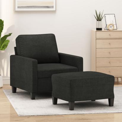 Fotoliu canapea cu taburet, negru, 60 cm, material textil GartenMobel Dekor