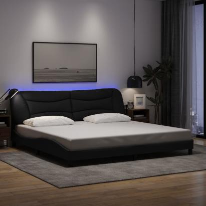 Cadru de pat cu LED fără saltea țesătură neagră 200x200 cm GartenMobel Dekor