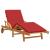 Lounger de soare pliabil cu roți și perne roșii, fabricat din lemn masiv de acacia. GartenMobel Dekor