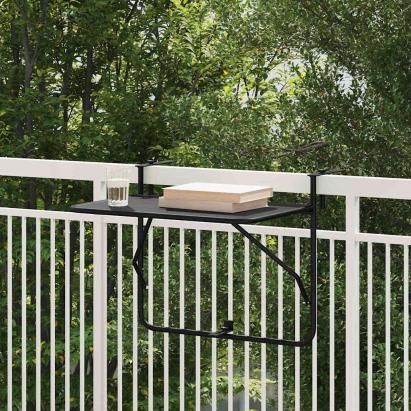 Masă Suspendată pentru Balcon Negru 60 x 39 x 65 cm Oțel GartenMobel Dekor
