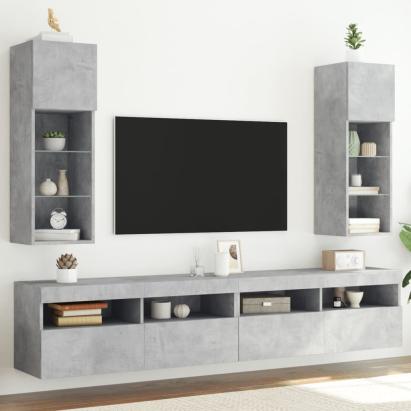 Comode TV cu lumini LED, 2 buc., gri beton, 30,5x30x90 cm GartenMobel Dekor
