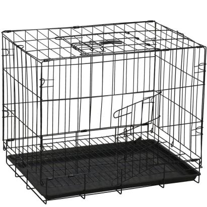 Cusca pentru animale, 2 usi, Pliabila din metal, M, Negru, 50x42x34 cm Household NewTrend