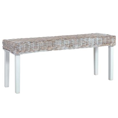 Bancă, alb, 110 cm, ratan kubu și lemn masiv de mahon GartenMobel Dekor