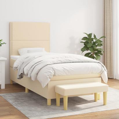 Pat box spring cu saltea, crem, 100x200 cm, textil GartenMobel Dekor