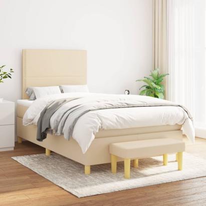 Pat box spring cu saltea, crem, 120x200 cm, textil GartenMobel Dekor