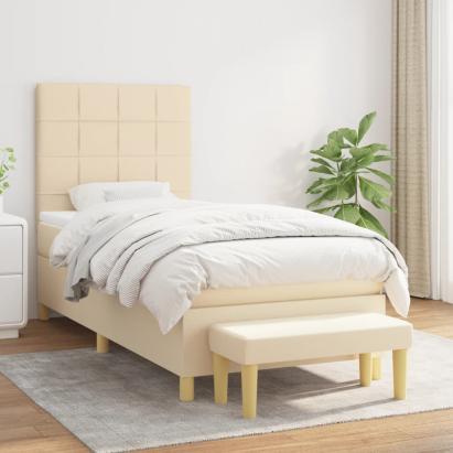 Pat box spring cu saltea, crem, 100x200 cm, textil GartenMobel Dekor