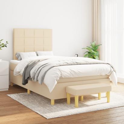 Pat box spring cu saltea, crem, 120x200 cm, textil GartenMobel Dekor