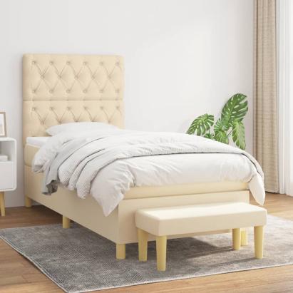 Pat box spring cu saltea, crem, 80x200 cm, textil GartenMobel Dekor