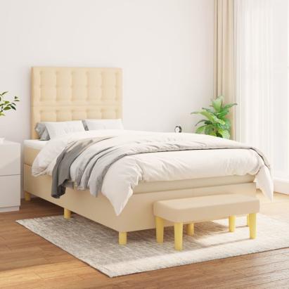 Pat box spring cu saltea, crem, 120x200 cm, textil GartenMobel Dekor