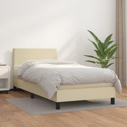 Pat box spring cu saltea, crem, 100x200 cm, piele ecologică GartenMobel Dekor