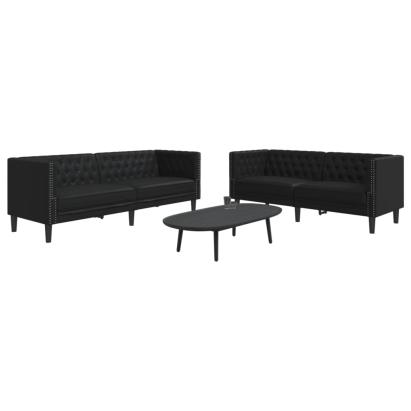Set canapele Chesterfield cu 2 locuri, negru, piele eco. GartenMobel Dekor
