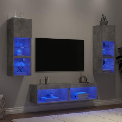 Unități TV de perete cu LED-uri 6 piese gri beton lemn compozit GartenMobel Dekor