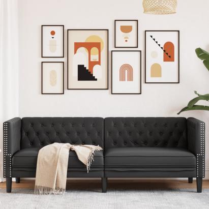 Canapea Chesterfield cu 3 locuri, negru, piele ecologică GartenMobel Dekor