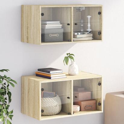 Dulapuri perete uși sticlă 2 buc. stejar sonoma 68,5x37x35 cm GartenMobel Dekor