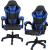 Scaun birou pentru gaming, ergonomic, suport lombar si tetiera, 114-123x55x50 cm, negru si albastru Household NewTrend