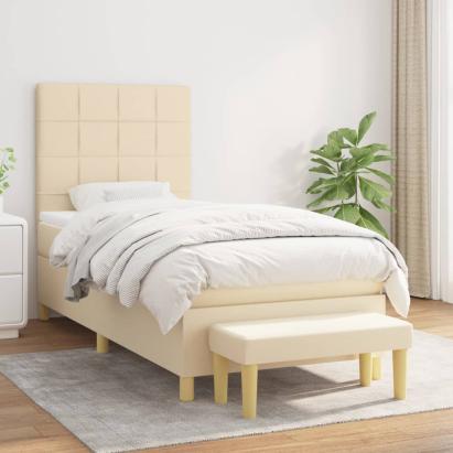 Pat box spring cu saltea, crem, 90x200 cm, textil GartenMobel Dekor