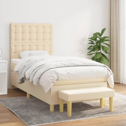 Pat box spring cu saltea, crem, 90x190 cm, textil GartenMobel Dekor