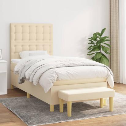 Pat box spring cu saltea, crem, 90x200 cm, textil GartenMobel Dekor