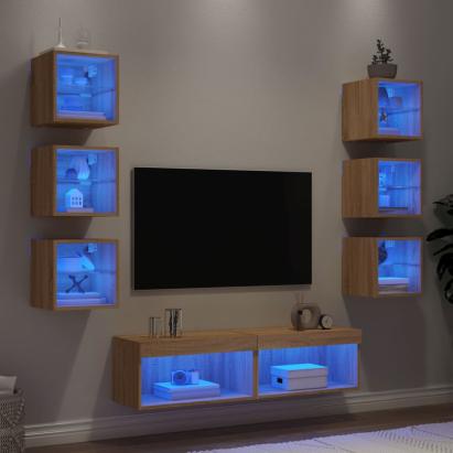 Unități de perete TV cu LED-uri, 8 piese, stejar sonoma, lemn GartenMobel Dekor