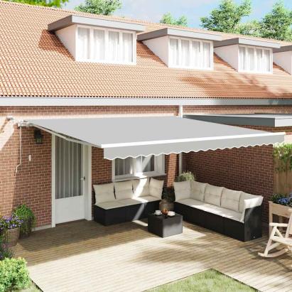 Copertină cu Manual Alb 4,5 × 3,5 m Metal GartenMobel Dekor