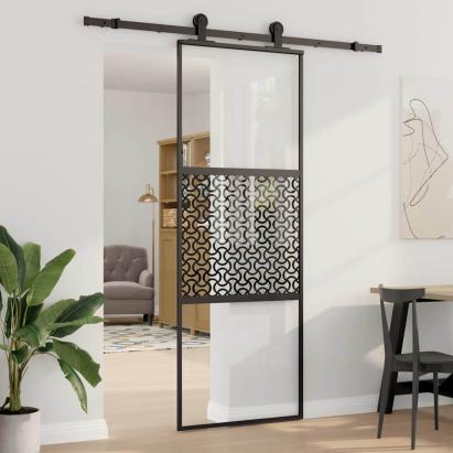 Ușă glisantă Negru 76 x 205 cm Sticlă securizată, Aluminiu GartenMobel Dekor