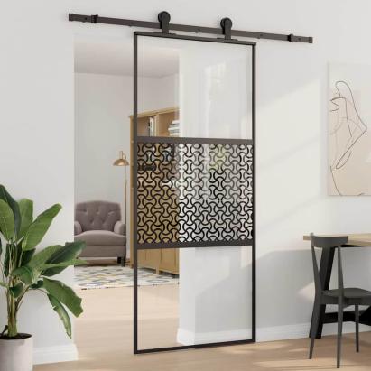 Ușă glisantă Negru 90 x 205 cm Sticlă securizată, Aluminiu GartenMobel Dekor