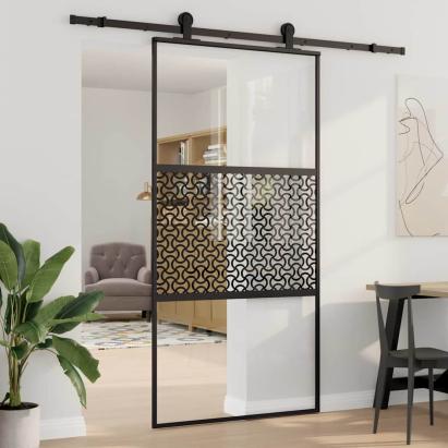 Ușă glisantă Negru 102.5 x 205 cm Sticlă securizată, Aluminiu GartenMobel Dekor