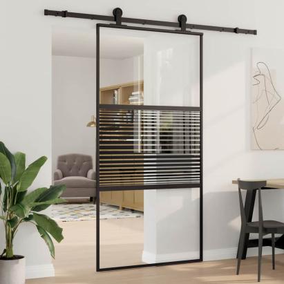 Ușă glisantă Negru 102.5 x 205 cm Sticlă securizată, Aluminiu GartenMobel Dekor