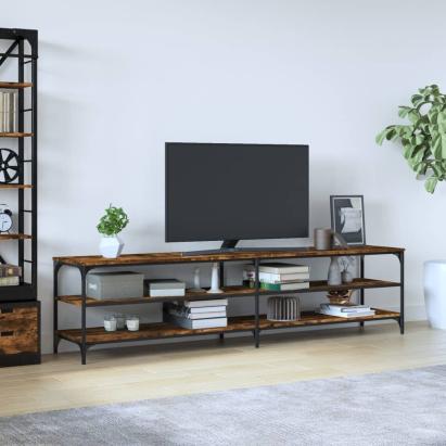 Comodă TV, stejar fumuriu, 200x30x50 cm lemn prelucrat și metal GartenMobel Dekor