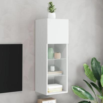 Comodă TV cu lumini LED, alb, 30,5x30x90 cm GartenMobel Dekor