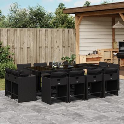 Set mobilier de grădină cu perne, 13 piese, negru, poliratan GartenMobel Dekor