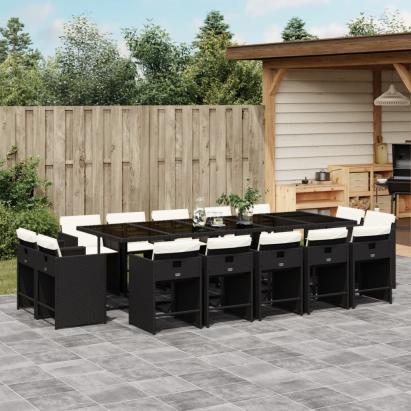 Set mobilier de grădină cu perne, 15 piese, negru, poliratan GartenMobel Dekor