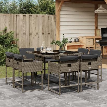 Set mobilier grădină cu perne, 9 piese, gri, poliratan GartenMobel Dekor