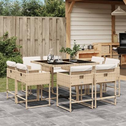 Set de masă pentru grădină, 9 piese, cu perne, bej, poliratan GartenMobel Dekor