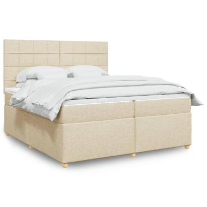 Pat box spring cu saltea, crem, 200x200 cm, textil GartenMobel Dekor