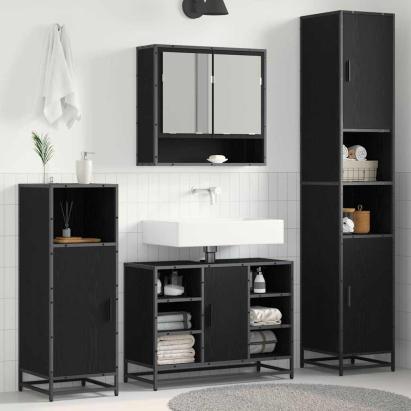 Dulap de Baie Stejar negru 35 x 37.5 x 188.5 cm Lemn compozit GartenMobel Dekor