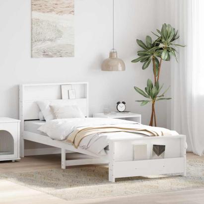 Cadru de pat cu headboard Alb 75 x 190 cm Lemn masiv de pin GartenMobel Dekor
