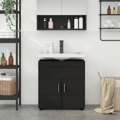 Cabinet pentru chiuvetă de baie cu ușă Negru 60 x 34 x 63 cm GartenMobel Dekor